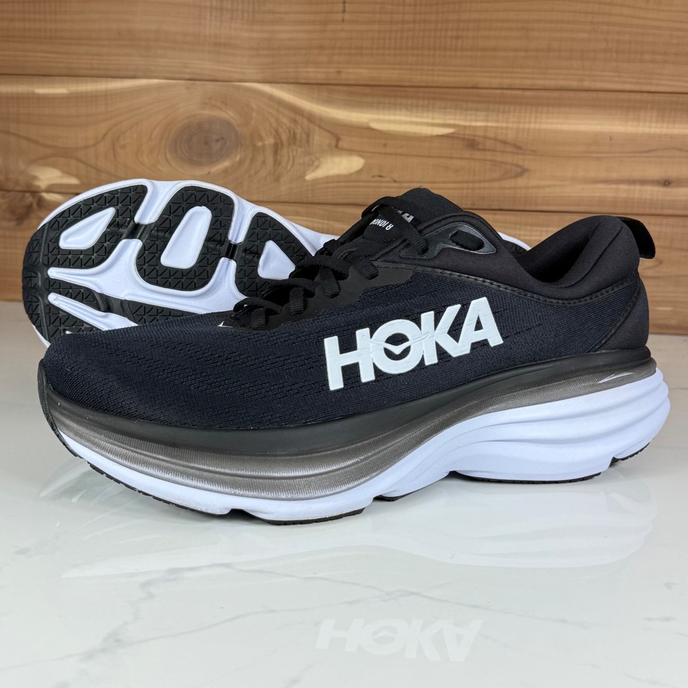 Hoka Bondi 8 Wide Mens Running Shoes Black White 1127953 BWHT Size 10 2E Wide